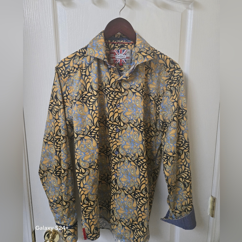 7 Downie St Paisley Button-Up Shirt in Yellow & Black